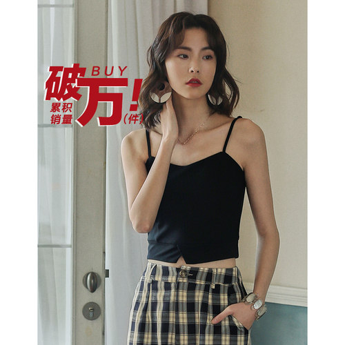 弥古黑色带胸垫吊带背心西装内搭女夏季打底修身白色抹胸短款上衣 - 图0