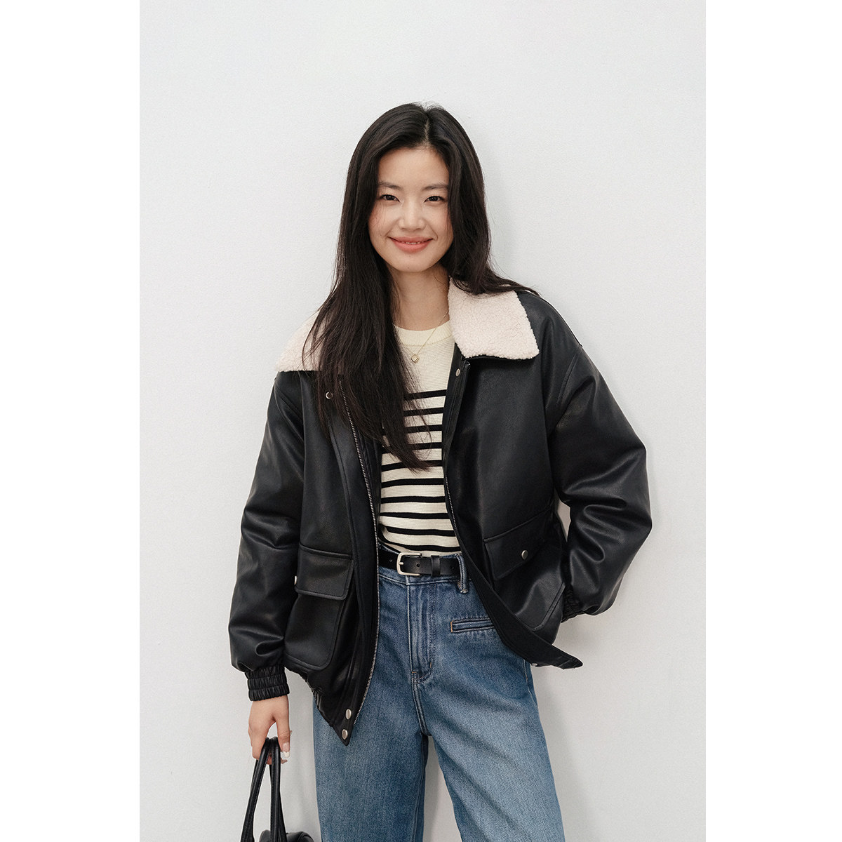 弥古黑色秋冬加厚夹棉皮毛一体外套女皮衣宽松短款时尚休闲机车服,淘宝优惠券,粉丝福利购,淘宝优惠卷