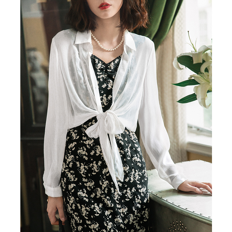 系带防晒薄款开衫外套夏吊带裙衬衫 弥古蕾丝衫/雪纺衫