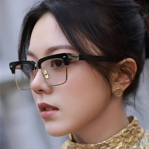 minnie秀场同款黑框眼镜架女方形半框拼接近视防蓝光平光镜SMU10Z - 图0