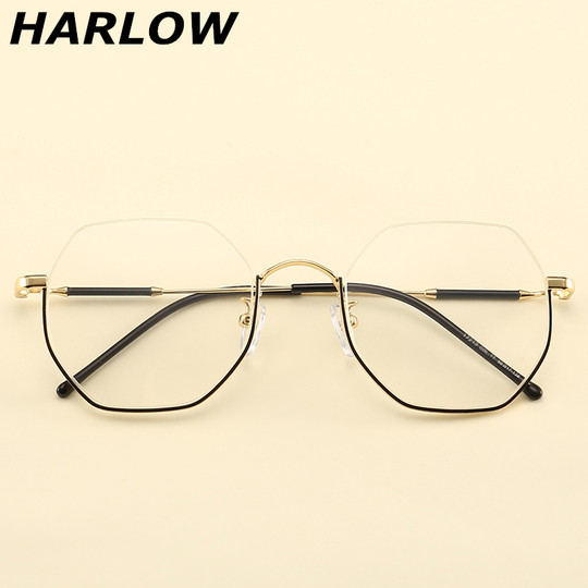 下半框眼镜男女潮近视复古银色眼镜框男女不规则网红款金属眼镜架