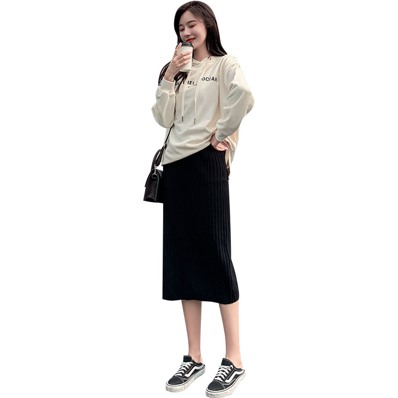 雅羊人旗舰店针织半身裙女新款春秋冬季中长款毛线裙高腰显瘦黑色包臀长裙3