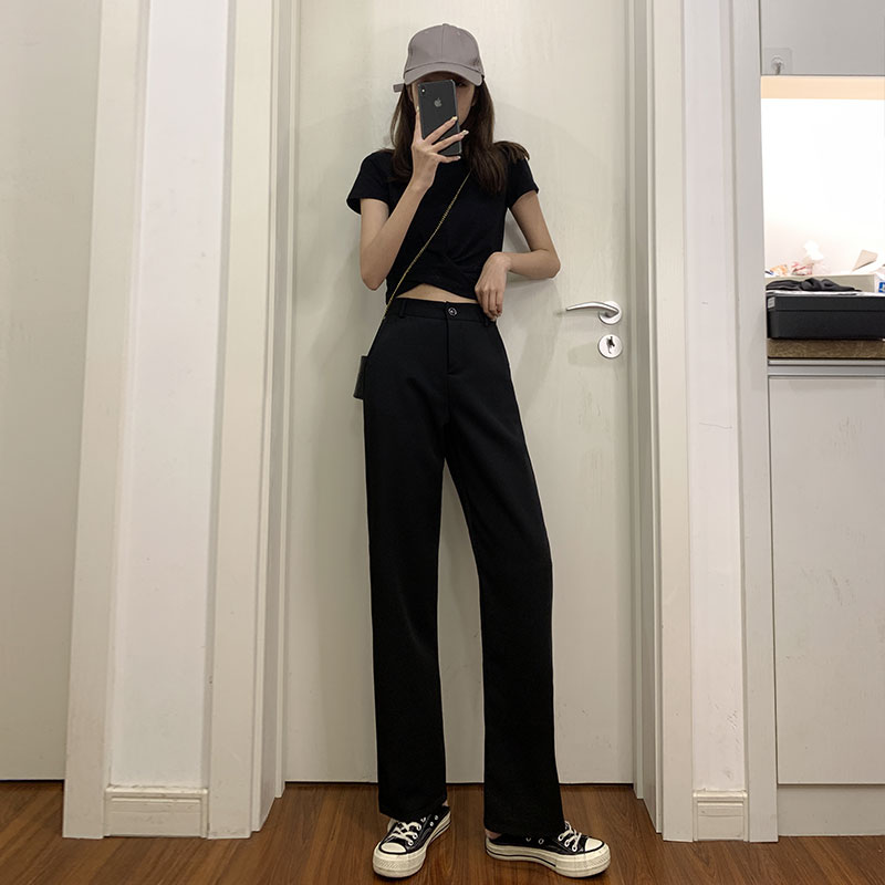 雅羊人旗舰店阔腿裤女裤高腰垂感显瘦黑色百搭休闲直筒宽松夏季薄款西装拖地裤0
