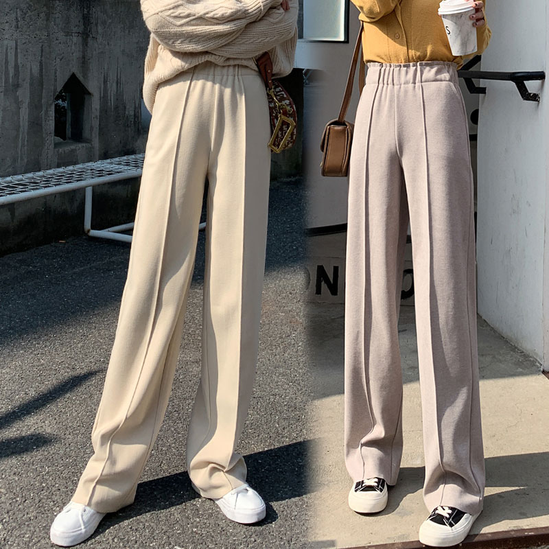雅羊人旗舰店毛呢阔腿裤女春秋冬季外穿高腰垂感宽松显瘦直筒坠感拖地加厚长裤1