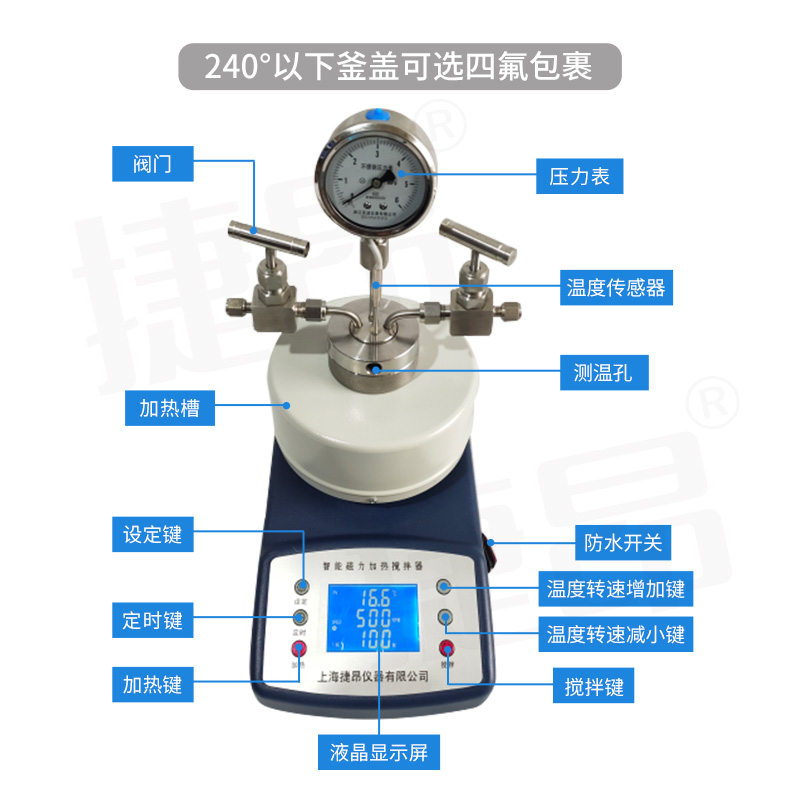 捷昂微型磁力搅拌高温高压反应釜水热合成加氢不锈钢防爆显压显温 - 图1