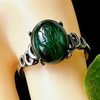 Natural crystal ring, green rabbit fur ring with flashing cat eye, green rabbit fur ring, silver bag, closed mouth birthday gift for women