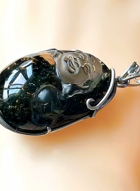 天然水晶吊坠绿幽灵吊坠巴西绿幽灵墨绿大肚佛原石吊坠银包礼物女