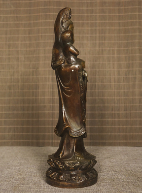 铜观音菩萨送子观音娘娘站像保平安观世音铜像求子观音佛堂供奉