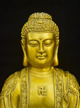 黄铜三宝佛像摆件释迦摩尼佛阿弥陀佛药师佛家居佛堂供奉铜像摆件