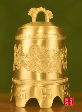 铜钟摆件纯黄铜龙凤呈祥大号寺庙挂钟八仙钟屋檐凉亭门饰挂件送礼