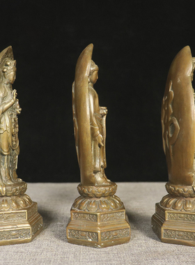 西方三圣铜摆件阿弥陀佛铜像 观世音菩萨 大势至菩萨家用供奉