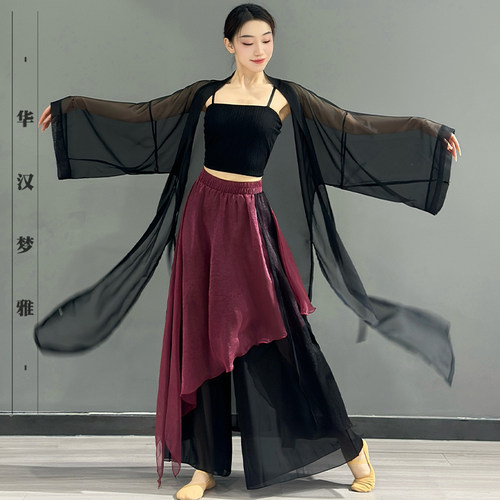 古典舞演出服女爵士舞蹈服气质飘逸套装中国风成人舞蹈表演纱衣 - 图0