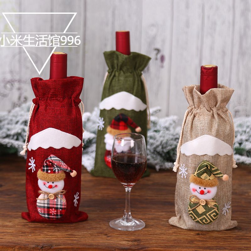 Linen Doll Wine Bottle Set Christmas Decorations