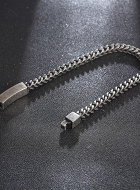 潮牌复古个性四方形编织链条手链 简约百搭男女钛钢手镯饰品