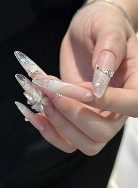 ElsaNail雾中冰花高级轻奢纯手工光疗雕花立体冰花美甲甲片穿戴甲