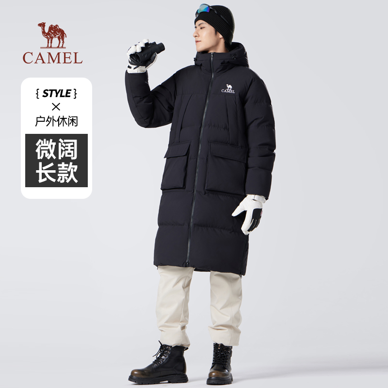 骆驼赤焰工装羽绒服女冬季新款连帽加厚保暖外套长款