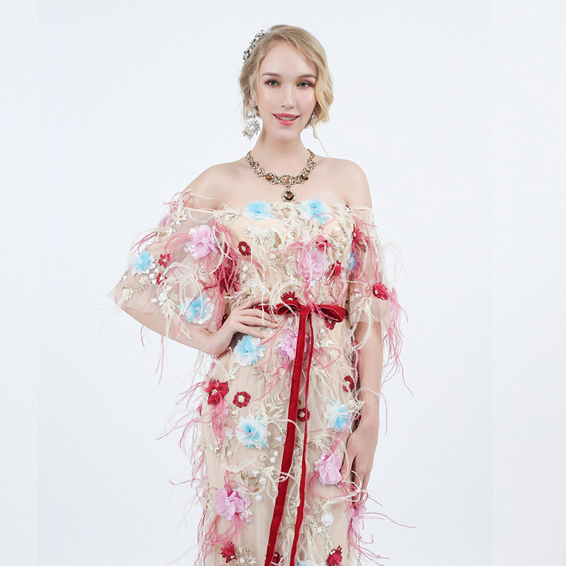 Leedy Me预售定做晚礼服鸵鸟毛网纱切花裙长款气质优雅裙夏包邮 物联网设备 物联网传感器 智能家居及智能设备商城