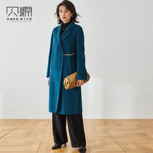 贝源2026秋冬新款时尚黑色双面羊绒大衣女中长款显瘦羊毛毛呢外套 - 图1