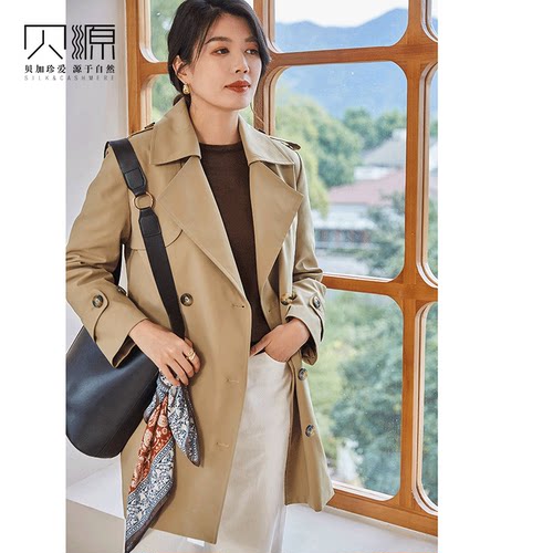 贝源2025新小个子中长款双排扣羽绒服女可拆卸白鸭绒内胆防水风衣 - 图1
