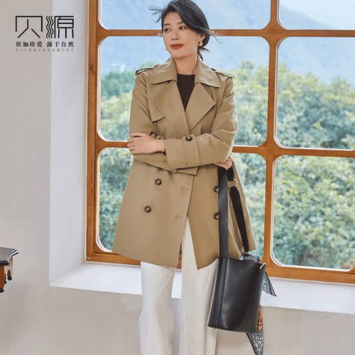 贝源2025新小个子中长款双排扣羽绒服女可拆卸白鸭绒内胆防水风衣 - 图2