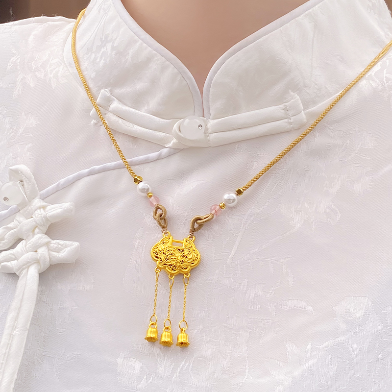 赛菲尔黄金吊坠5D硬金铃兰花挂坠足金锁包项坠花朵流苏坠子送女友 - 图0