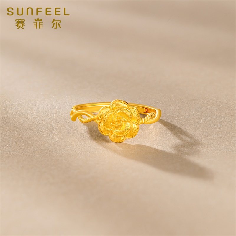 赛菲尔黄金戒指女足金玫瑰花古法金戒指活口可调节送礼新年礼物,淘宝优惠券,粉丝福利购,淘宝优惠卷