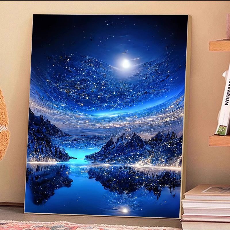 雪山星空钻石画满钻新款客厅卧室餐厅手工diy点贴画带框钻石绣5d,淘宝优惠券,粉丝福利购,淘宝优惠卷