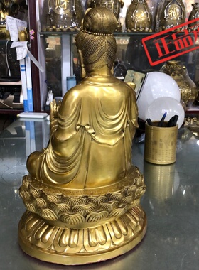 ㊣步步莲花 黄铜大势至菩萨摆件