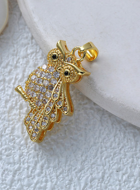 跨境轻奢时尚新品小鸟铜镶锆石吊坠单坠真金电镀保色项链女