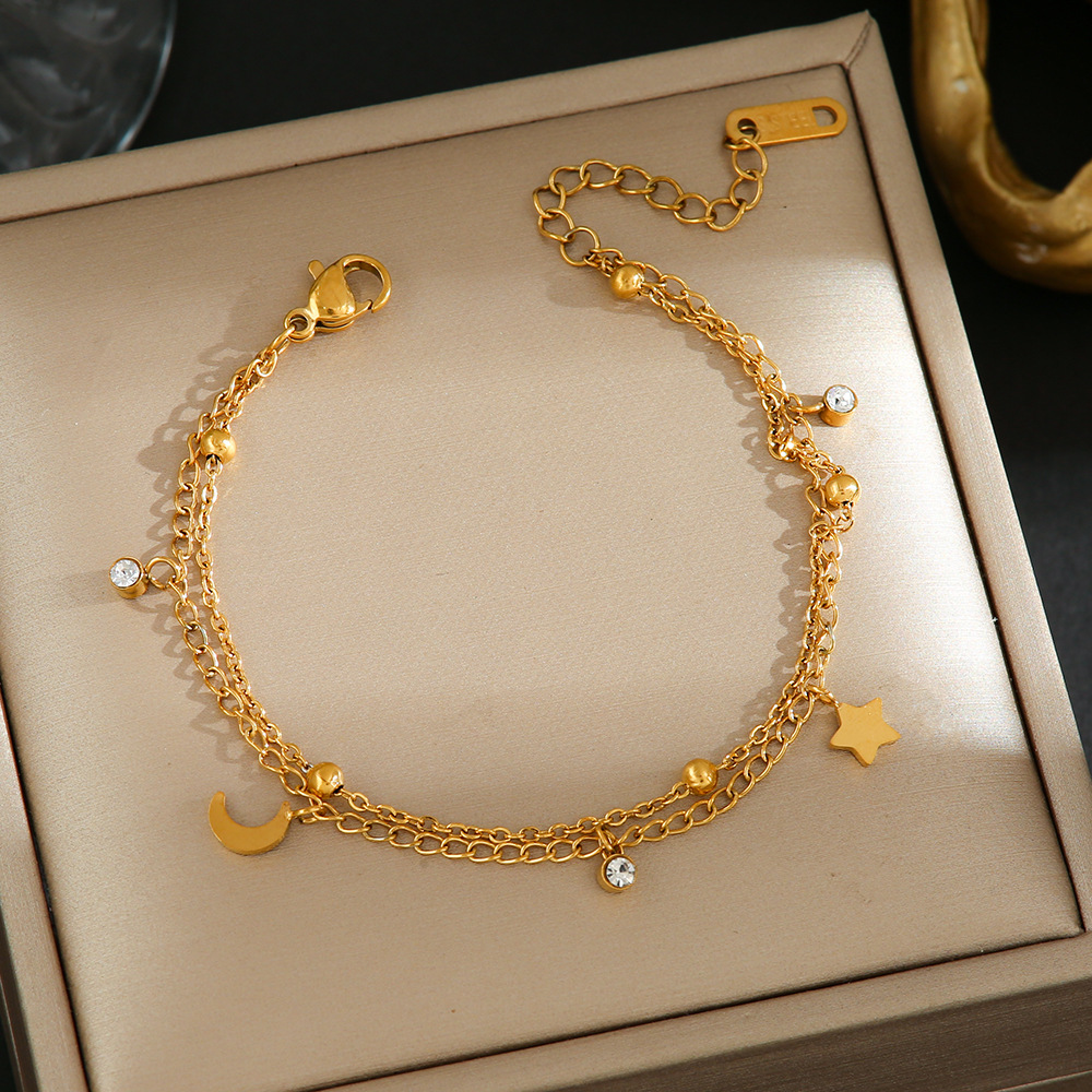 钛钢手链女双层叠戴星月甜美小众设计闺蜜轻奢高级感饰品不掉色 - 图1