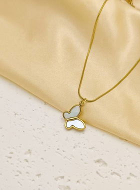 【通体钛钢】跨境热卖真贝蝴蝶项链轻奢时尚白搭不掉色高级锁骨链