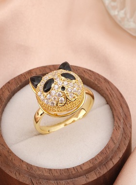 童趣可旋转可爱小熊熊猫戒指女新款时尚简约气质风高级感手饰品