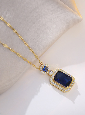 项链女韩式ins锆石祖母绿戒指小众耳环套装通勤耳饰气质锁骨链