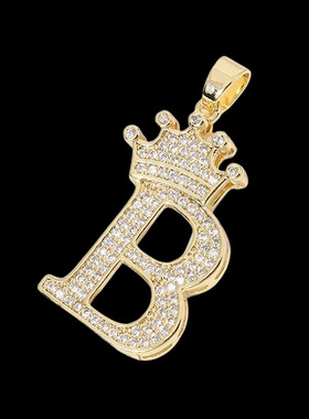 跨境欧美时尚创意嘻哈毛衣链精美铜镶锆石皇冠英文字母吊坠项链女