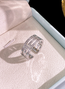 跨境爆款宽版回字镶嵌锆石戒指女时尚百搭网红满钻指环设计感尾戒