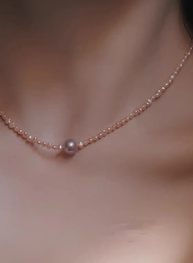 稀有仙女粉紫色碎银子天然强光巴洛克3-4mm极小珍珠项链女