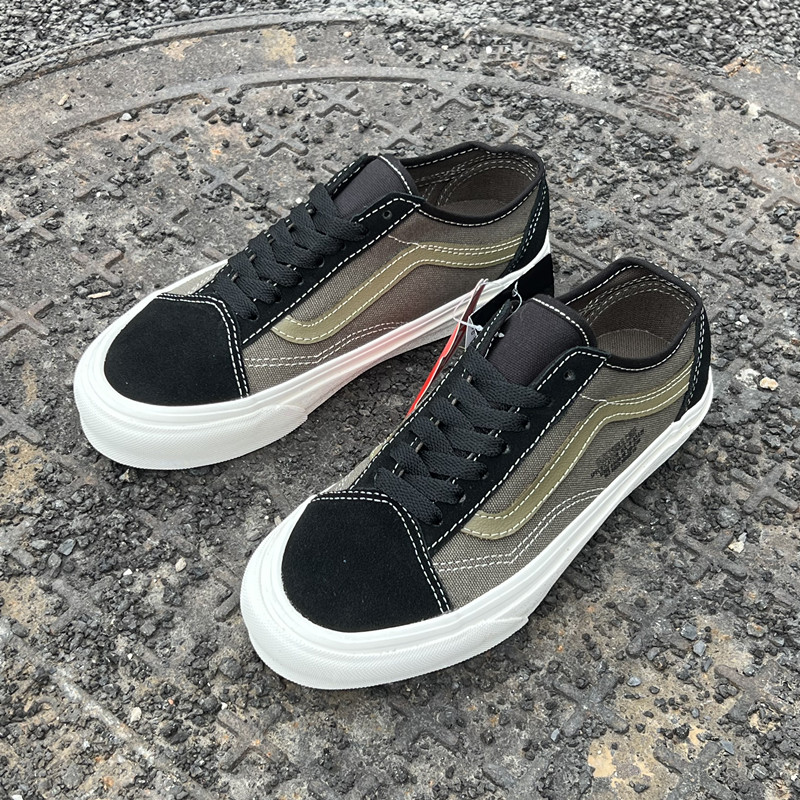 白菜 VANS OLD SKOOL 黑色翻毛军绿低帮男女休闲板鞋VN0A54F49YD - 图0