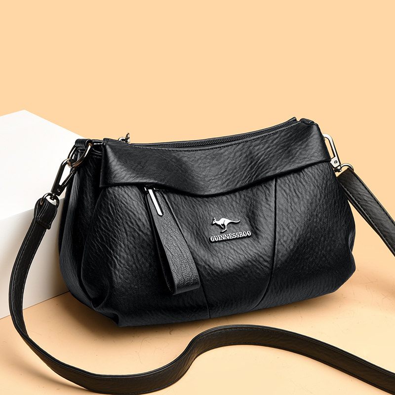 Live broadcast popular bag women's genuine leather fashion versatile crossbody bag soft leather three-layer middle-aged mother bag casual shoulder bag