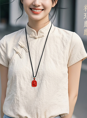 天然保真朱砂祥瑞麒麟吊坠