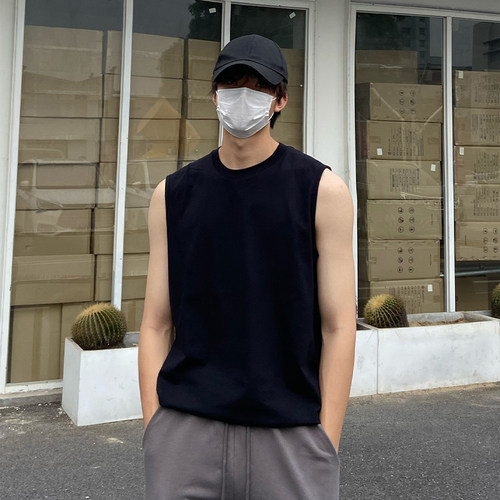 【100%棉】运动纯色背心男夏季无袖宽松健身跑步坎肩篮球T恤马甲 - 图2