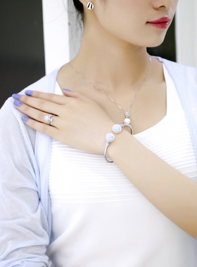 心形几何淡水珍珠关节开口戒指