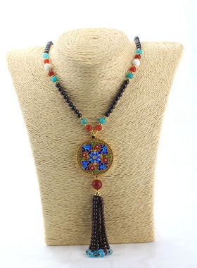 韩国挂饰欧美石榴石长款毛衣链