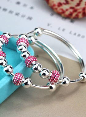 儿童景泰蓝小孩纯银手镯