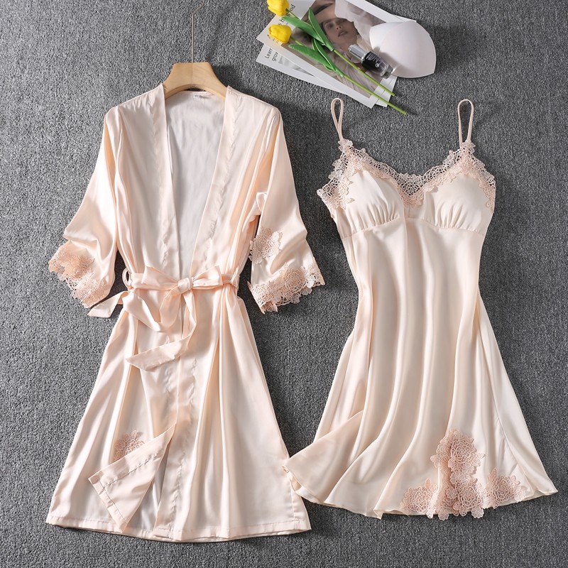 女春夏冰丝绸性感吊带睡衣裙晨袍 睡衣皇后睡衣/家居服套装