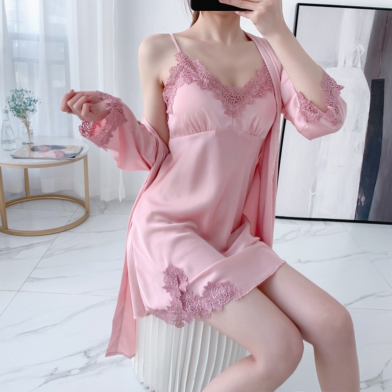 女春夏冰丝绸性感吊带睡衣裙晨袍 睡衣皇后睡衣/家居服套装
