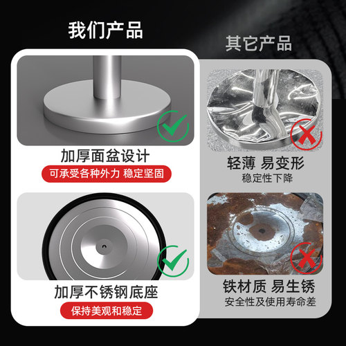 一米线栏杆警戒线围栏银行排队护栏加厚不锈钢伸缩隔离带铁皮底座 - 图2