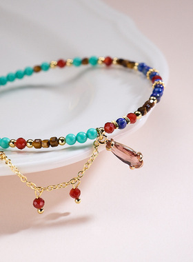 源头工厂批发新中式敦煌色系手链女孔雀石青金石红玛瑙多巴胺