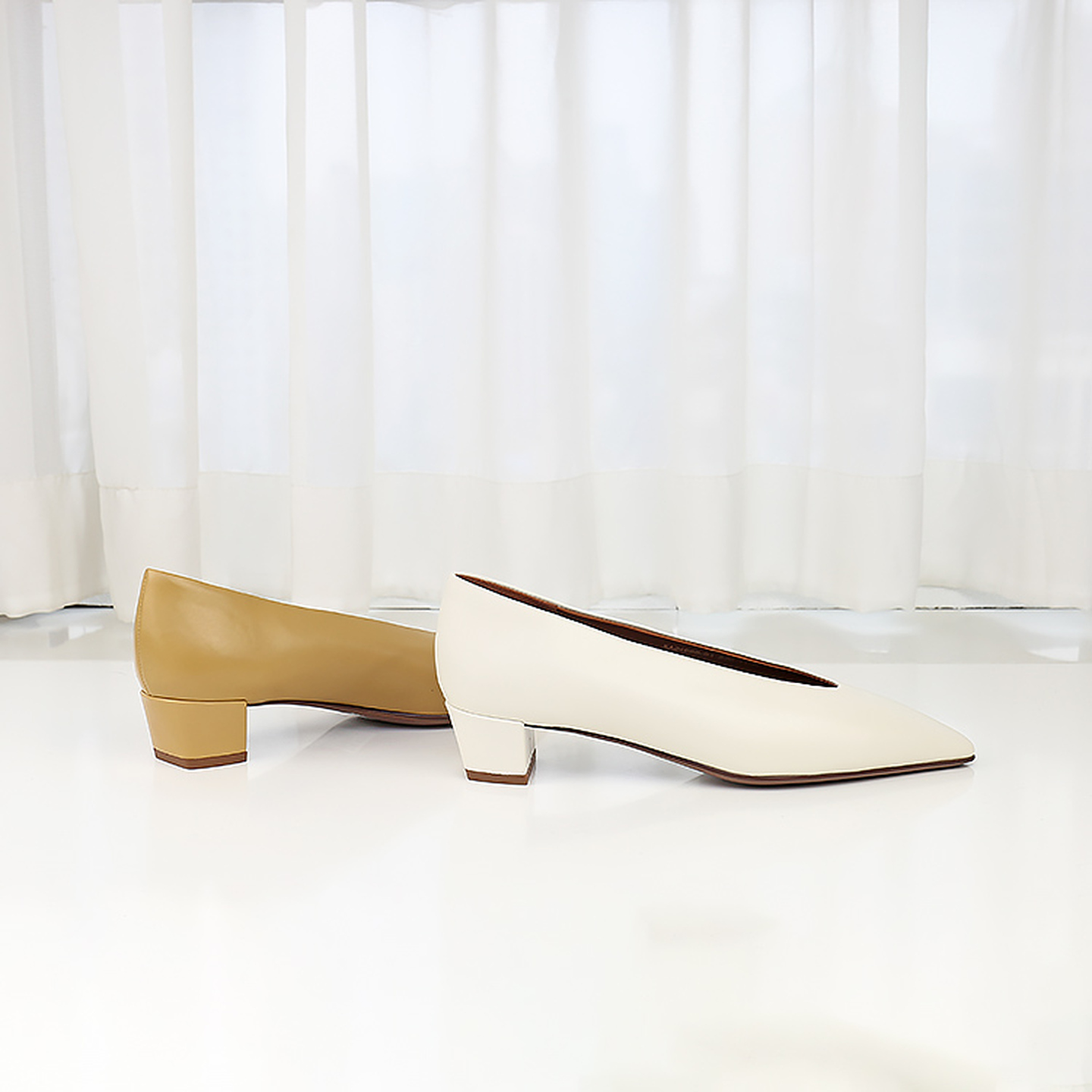 特价II可媚正品春款胎牛皮尖头粗中跟简约风甜美单鞋女KA24688-94 - 图1