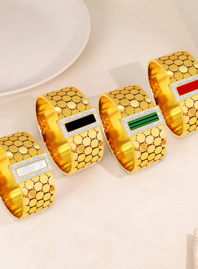 个性宽版时尚六边形镂空镶钻钛钢手镯小众镶彩钻简约百搭跨境爆款