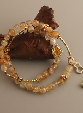 天然黄塔晶双圈葫芦吊坠绿萤石手链镀金配件微镶时尚款水晶手串